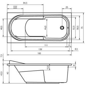 Акриловая ванна Riho Columbia 160x75 с ножками (B001001005, 207093)