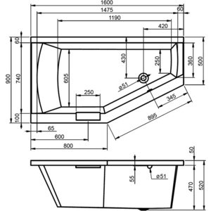 Акриловая ванна Riho Geta 160x90 R правая, с ножками (B029001005, 207097)