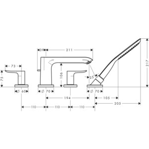 Смеситель на борт ванны Hansgrohe Metris на 4 отверстия, для механизма 13444180, хром (31442000)