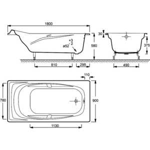 Чугунная ванна Jacob Delafon Super repos 180x90 с отверстиями для ручек (E2902-00)