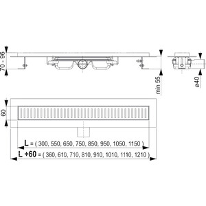 Душевой лоток AlcaPlast APZ101 Low с глянцевой решеткой Line (APZ101-950, LINE-950L)