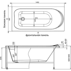 Акриловая ванна Aquanet Nord 150x70 с каркасом и панелью (242401, 243512)