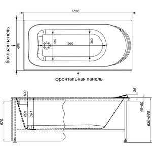 Акриловая ванна Aquanet Nord 170x70 с каркасом и панелью (242400, 242155)