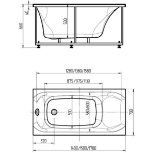 Акриловая ванна Aquatek Альфа 150х70 каркас, слив-перелив (ALF150-0000038)