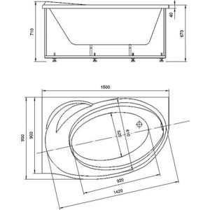 Акриловая ванна Aquatek Бетта 150х95 левая, фронтальная панель, разборный каркас, слив-перелив (BET150-0000067)