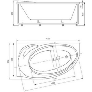 Акриловая ванна Aquatek Бетта 170х100 левая, фронтальная панель, разборный каркас, слив-перелив (BET170-0000099)