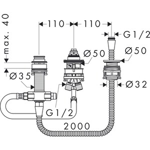 Механизм Hansgrohe для смесителя на борт ванны, три отверстия (13439180)