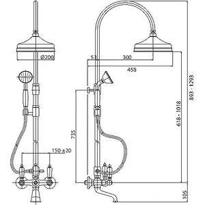 Душевая система Cezares First со смесителем для ванны, верхним и ручным душем, хром, ручки Металл (First-CVD-01-M)