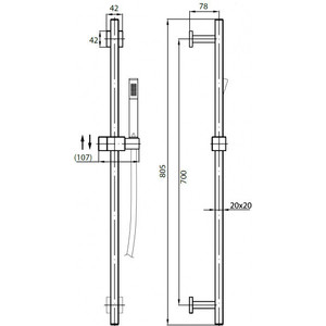 Душевой гарнитур Cezares Quattro штанга 80,5 см с держателем для шланга и шлангом 1,5 м, хром (Quattro-SD-01)