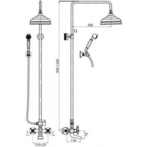 Душевая система Cezares Retro со смесителем для ванны, верхним и ручным душем, бронза (Retro-CVD1-02)