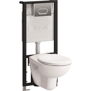 Комплект унитаза Vitra Normus унитаз с сиденьем + инсталляция + кнопка матовый хром (9773B003-7203) комплект унитаза vitra