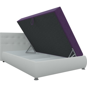 Кровать Мебелико Рио осн микровельвет фиолетовый, компэко-кожа белый