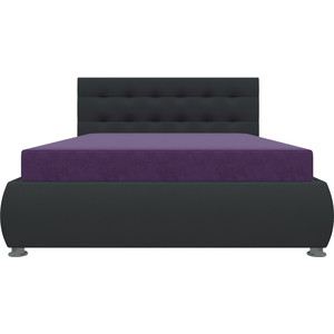 Кровать Мебелико Рио осн микровельвет фиолетовый, компэко-кожа черный