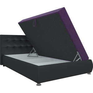 Кровать Мебелико Рио осн микровельвет фиолетовый, компэко-кожа черный