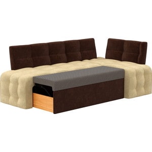 Кухонный угловой диван Мебелико Люксор микровельвет (бежево/коричневый) угол правый