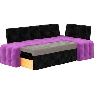 Кухонный угловой диван Мебелико Люксор микровельвет (фиолетово/черный) угол правый