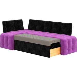 Кухонный угловой диван Мебелико Люксор микровельвет (фиолетово/черный) угол левый