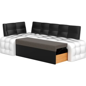 Кухонный угловой диван Мебелико Люксор эко-кожа (бело/черный) угол левый