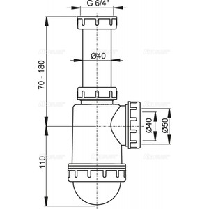 Сифон для кухонной мойки AlcaPlast с накидной гайкой 1 1/2 (A443-DN50/40 / AG210722154)