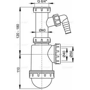 Сифон для кухонной мойки AlcaPlast с накидной гайкой 1 1/2, с штуцером (A443P-DN50/40) A443P-DN50/40 с накидной гайкой 1 1/2, с штуцером (A443P-DN50/40) - фото 2
