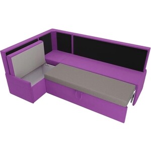 Кухонный угловой диван АртМебель Кристина микровельвет фиолетово/черный левый