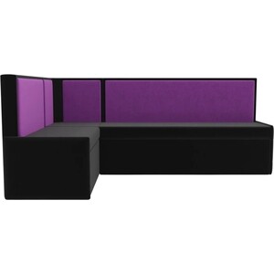 Кухонный угловой диван АртМебель Кристина микровельвет черно/фиолетовый левый