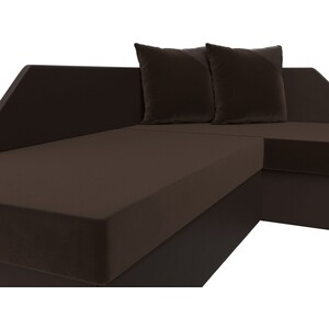 Угловой диван АртМебель Андора микровельвет коричневый+экокожа чёрный правый