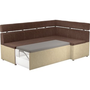 Кухонный угловой диван Мебелико Классик микровельвет коричнево/бежевый правый