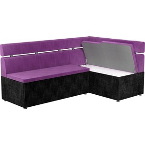 Кухонный угловой диван Мебелико Классик микровельвет фиолетово/черный правый
