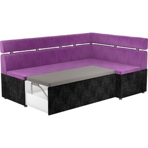 Кухонный угловой диван Мебелико Классик микровельвет фиолетово/черный правый