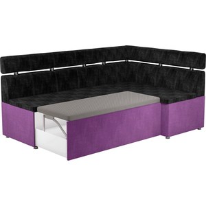 Кухонный угловой диван Мебелико Классик микровельвет черно/фиолетовый правый