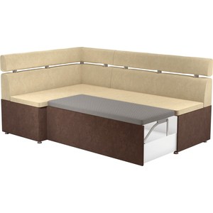 Кухонный угловой диван Мебелико Классик микровельвет бежево/коричневый левый