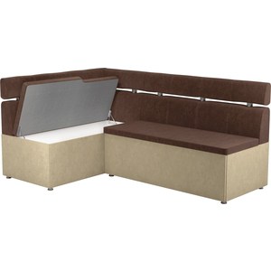 Кухонный угловой диван Мебелико Классик микровельвет коричнево/бежевый левый