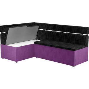 Кухонный угловой диван АртМебель Классик микровельвет черно/фиолетовый левый