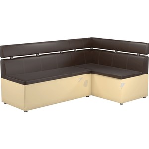 Кухонный угловой диван Мебелико Классик эко-кожа коричнево/бежевый правый кресло кровать мебелико атлант микровельвет коричнево бежевый