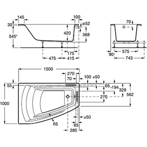 Акриловая ванна Roca Hall Angular 150х100 R правая (ZRU9302865)