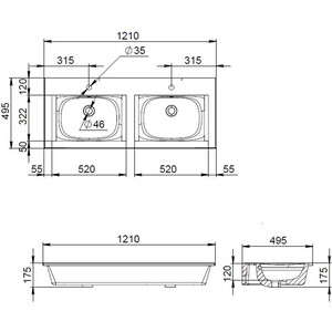 Раковина двойная Am.Pm Spirit 2.0 120х49 (M70AWCD1202WG)