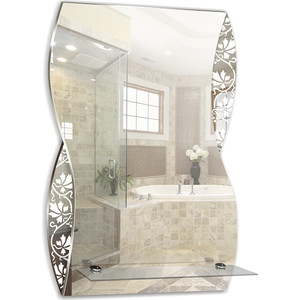Зеркало Mixline Аква 39,5х60 с полкой, пескоструйный рисунок (4620001983902) коврик для ванной антискользящий 0 8х15 м вспененный пвх серый вилина аква стандарт v5 ромбы