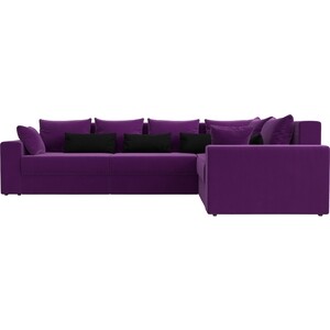 Угловой диван АртМебель Майами Long микровельвет фиолетовый фиолетово/черный правый угол