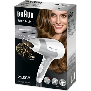 Фен Braun HD 580 Satin Hair 5, белый/серебристый