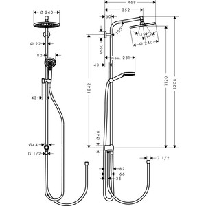 Душевой гарнитур Hansgrohe Crometta S 240 EcoSmart с верхним душем Reno (27270000) Вид№2