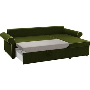 Угловой диван Мебелико Милфорд микровельвет зелено-бежевый правый угол
