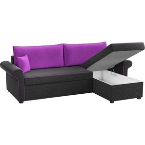 Угловой диван Мебелико Милфорд микровельвет черно-фиолетовый правый угол