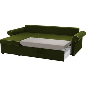 Угловой диван Мебелико Милфорд микровельвет зелено-бежевый левый угол