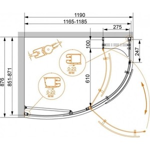 Душевой уголок Cezares Elena RH-1 120x90 правый, прозрачный, хром (ELENA-W-RH-1-120/90-C-Cr-R)