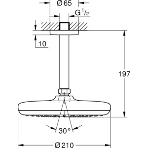 Верхний душ с кронштейном Grohe Tempesta 210 потолочный (26414000)