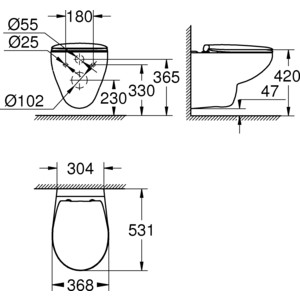 Унитаз подвесной безободковый Grohe Bau Ceramic Bundle с сиденьем микролифт (39351000)