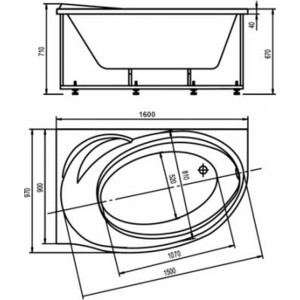 Акриловая ванна Aquatek Бетта 160х95 левая, фронтальная панель, разборный каркас, слив-перелив (BET160-0000027)