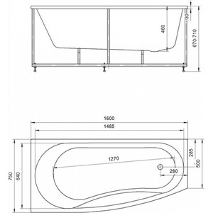 Акриловая ванна Aquatek Пандора 160х75 левая, фронтальная панель, разборный каркас, слив-перелив (PAN160-0000038) Вид№2