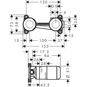 Механизм Hansgrohe для смесителя на раковину, встраиваемая часть (13622180)